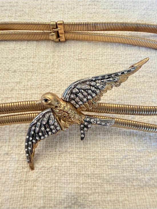 Zara Gold Coiled Wrap Belt Bird Rhinestone Buckle Statement OS